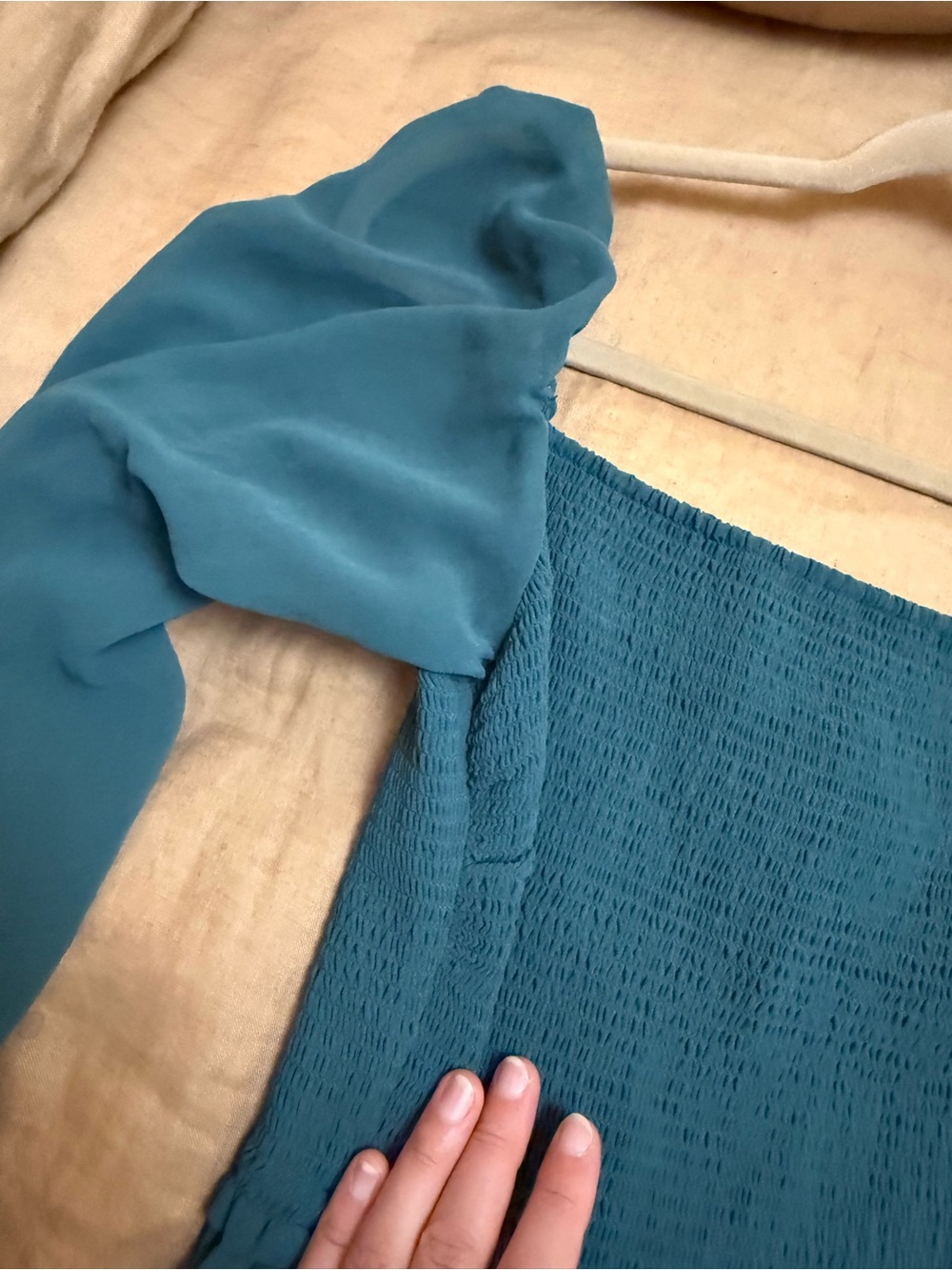 Aritzia Tempest Teal Smocked Square-Neck Mini Dress - Picture 10 of 11